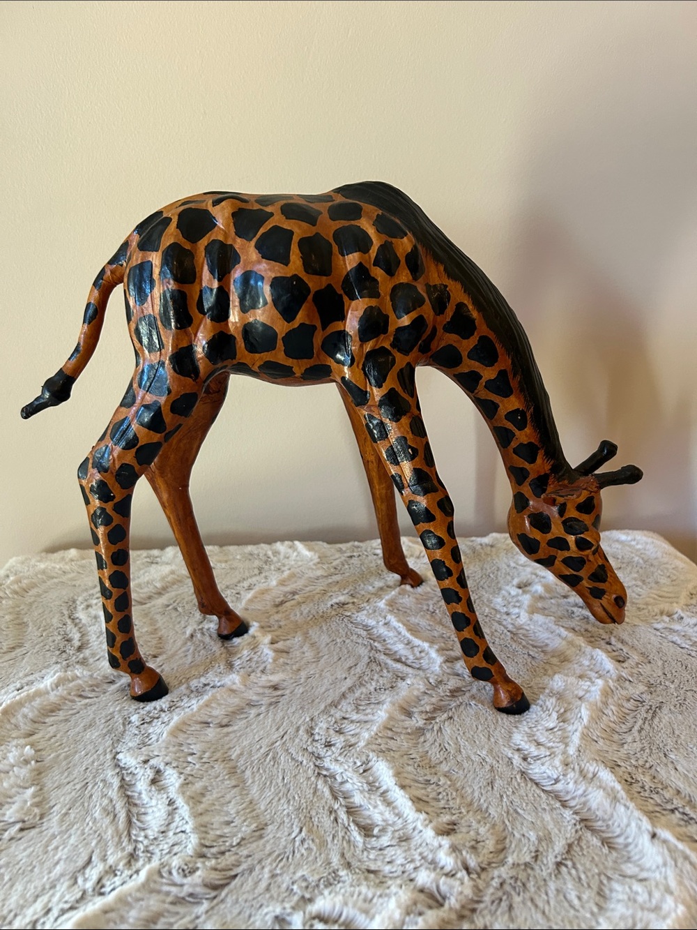 Handcrafted Leather Brown and Black Giraffe Sculpture - Home Art Accent